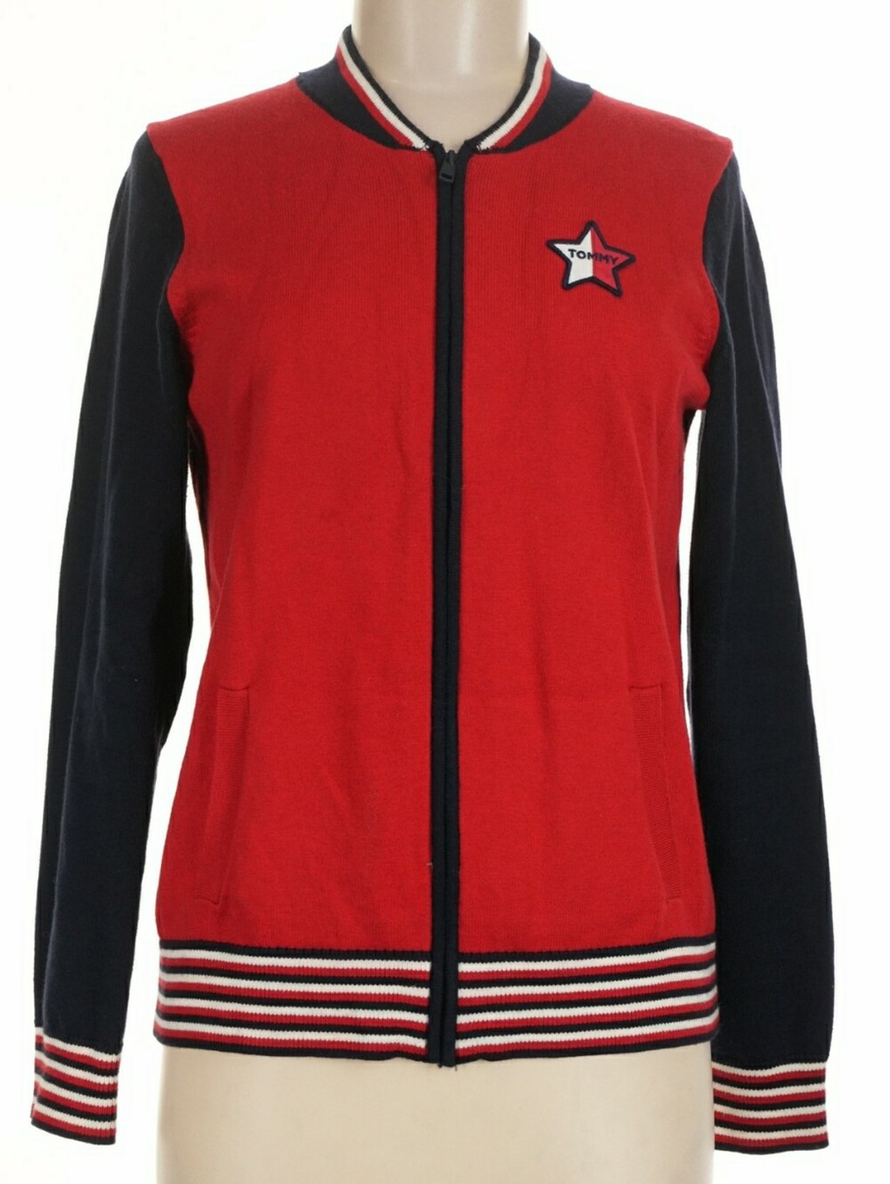 Tommy Hilfiger Varsity Jacket Star Logo Blokecore Knit Full Zip Cardigan Small